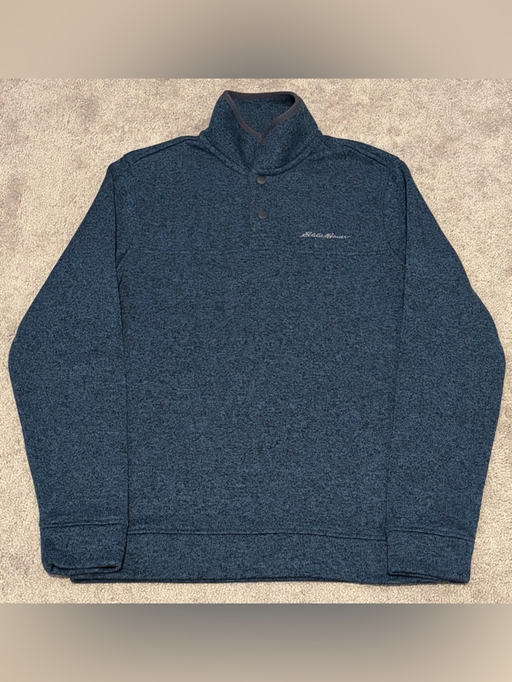 Eddie Bauer Men’s Blue Quarter Snap Mock Neck Pullover Sweater Size Small